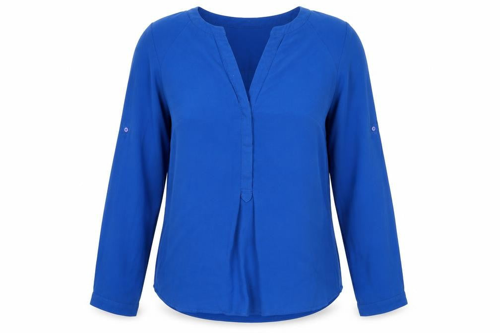 Warehouse Womens Blue Polyester Basic Blouse Size 8 V-Neck