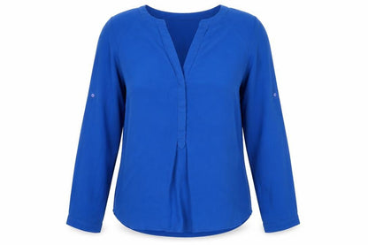 Warehouse Womens Blue Polyester Basic Blouse Size 8 V-Neck