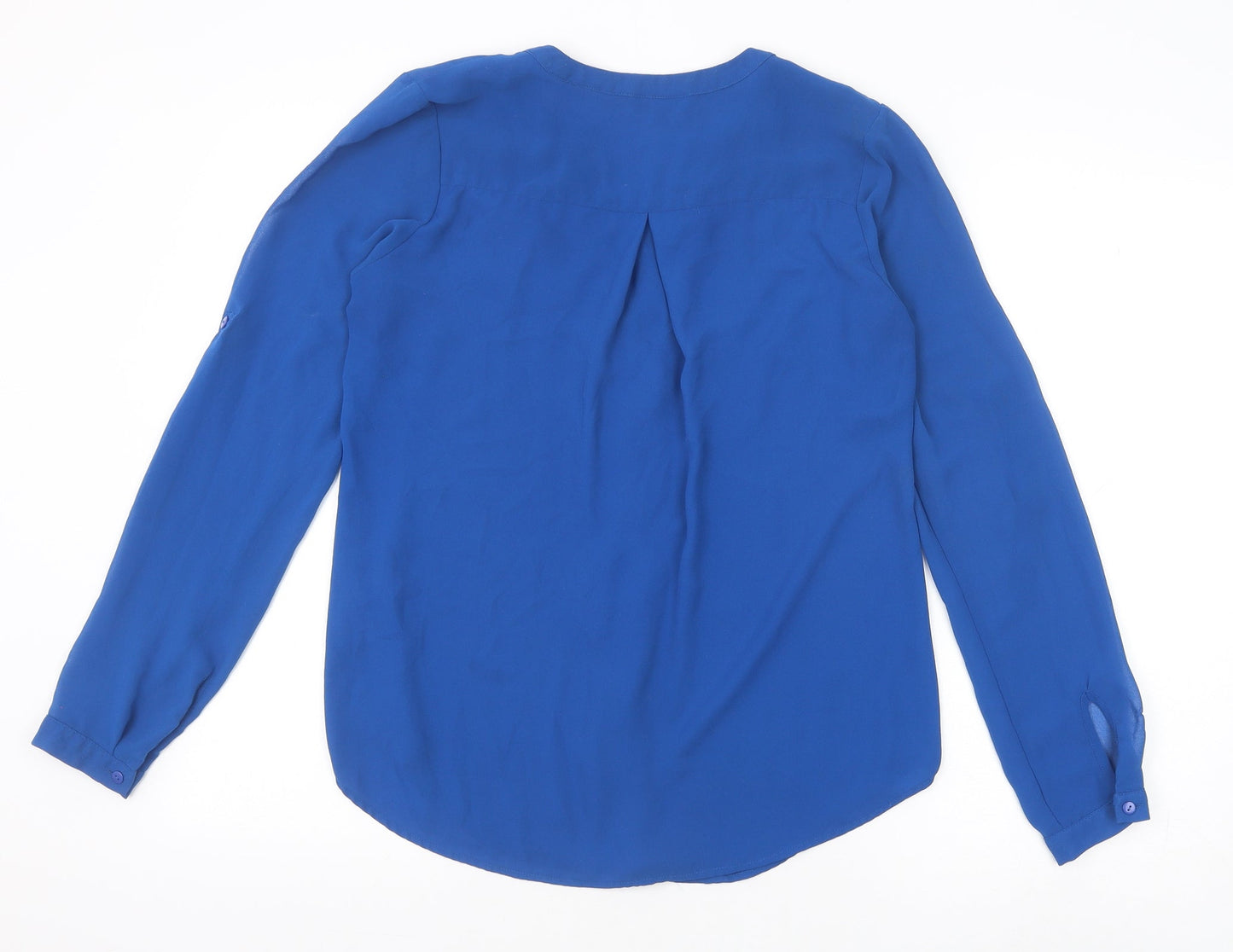 Warehouse Womens Blue Polyester Basic Blouse Size 8 V-Neck