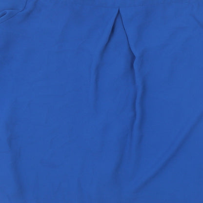 Warehouse Womens Blue Polyester Basic Blouse Size 8 V-Neck