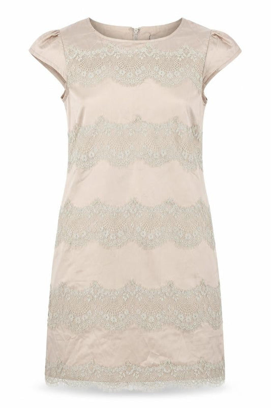 AX Paris Womens Gold Polyester Shift Size 10 Boat Neck Zip - Lace Detail