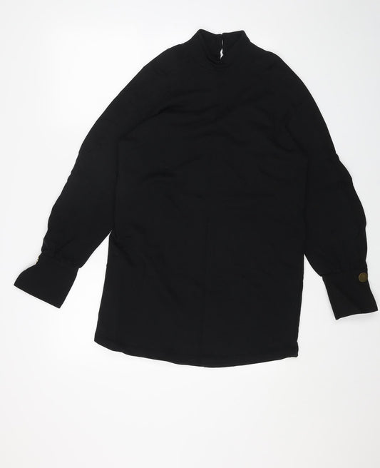 River Island Womens Black Cotton Mini Size M High Neck Button