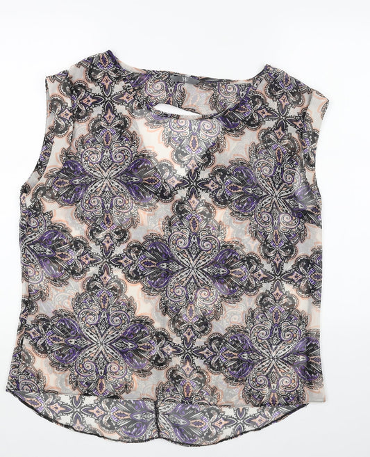 BHS Womens Multicoloured Geometric Polyester Basic Blouse Size 18 Boat Neck
