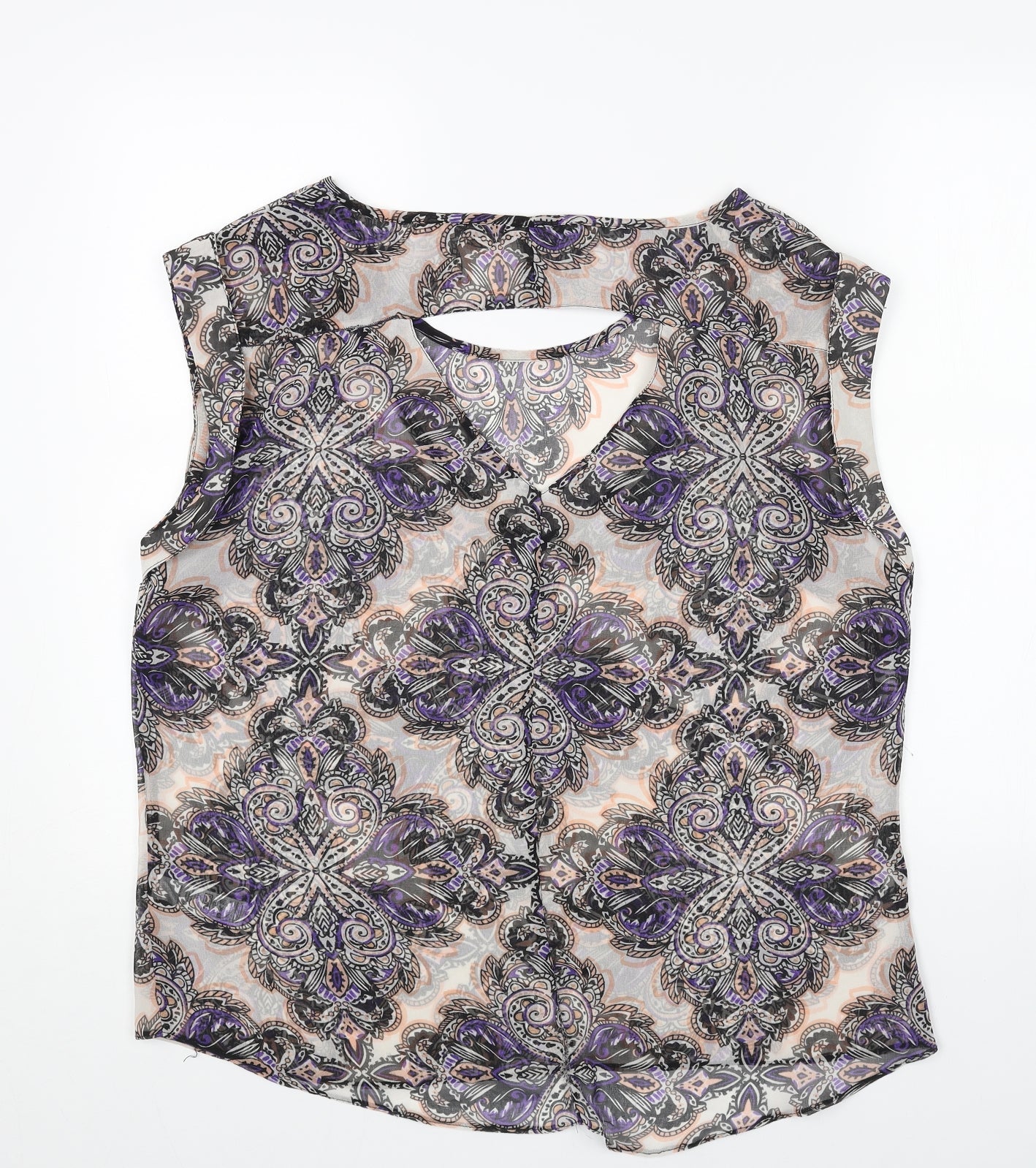 BHS Womens Multicoloured Geometric Polyester Basic Blouse Size 18 Boat Neck