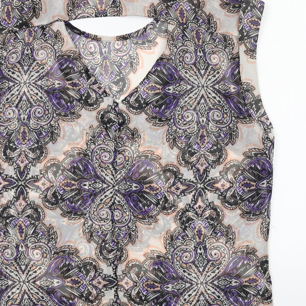 BHS Womens Multicoloured Geometric Polyester Basic Blouse Size 18 Boat Neck