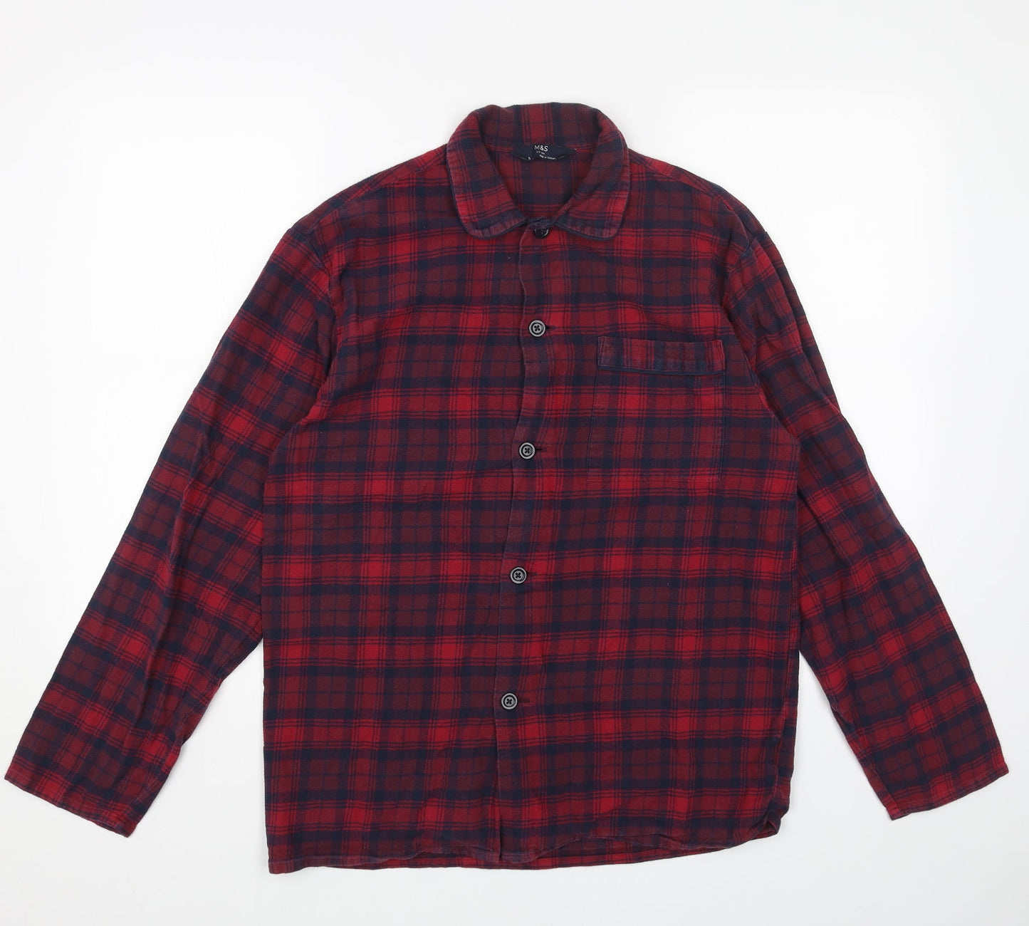 Marks and Spencer Womens Red Geometric Cotton Basic Button-Up Size S V-Neck