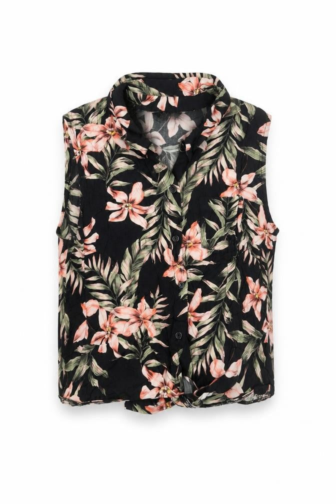 M&Co Girls Black Geometric Viscose Basic Button-Up Size 15 Years Collared Button