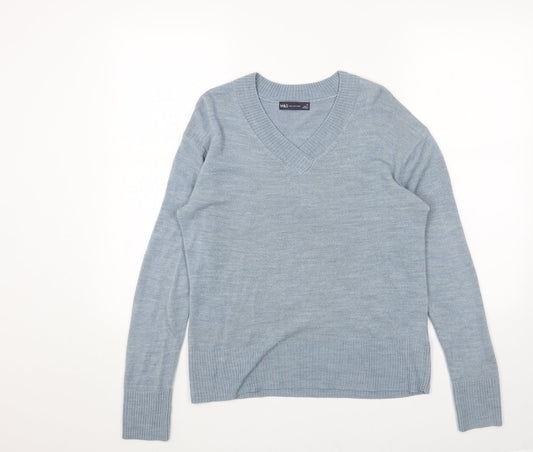 Marks and Spencer Womens Blue V-Neck Acrylic Pullover Jumper Size 12