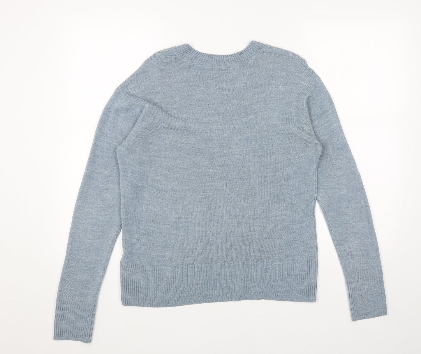 Marks and Spencer Womens Blue V-Neck Acrylic Pullover Jumper Size 12