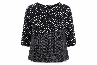 Nutmeg Womens Black Polka Dot Polyester Basic Blouse Size 6 Round Neck