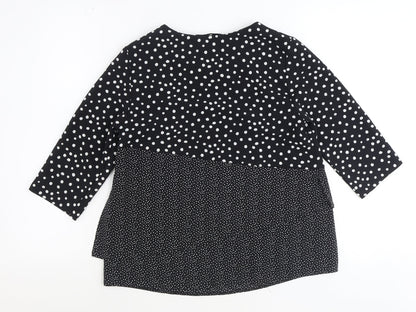 Nutmeg Womens Black Polka Dot Polyester Basic Blouse Size 6 Round Neck