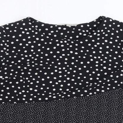 Nutmeg Womens Black Polka Dot Polyester Basic Blouse Size 6 Round Neck