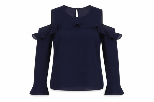 Atmosphere Womens Blue Polyester Basic Blouse Size 8 Round Neck
