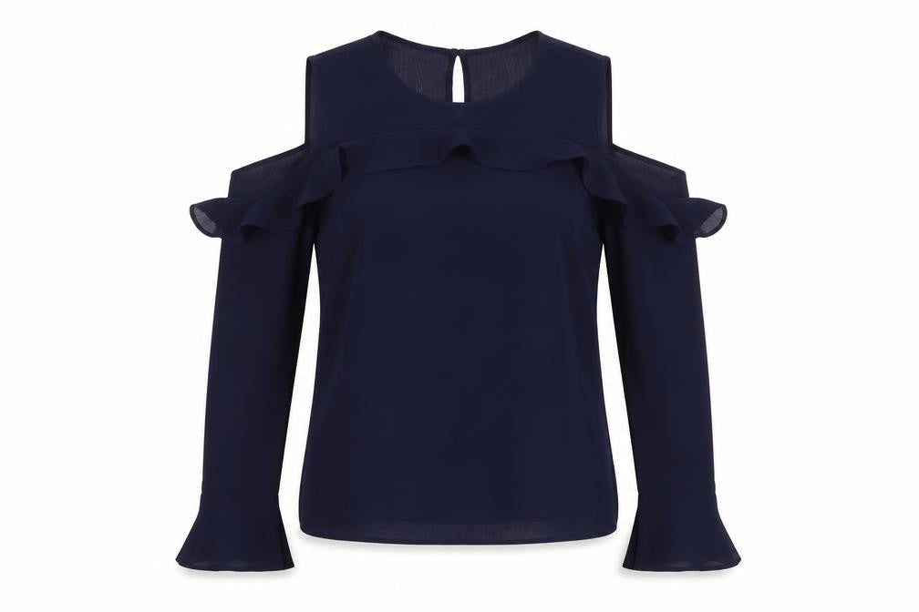 Atmosphere Womens Blue Polyester Basic Blouse Size 8 Round Neck