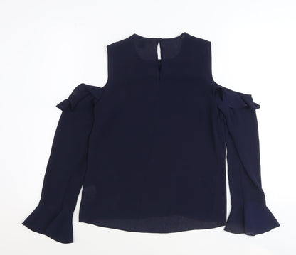 Atmosphere Womens Blue Polyester Basic Blouse Size 8 Round Neck