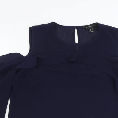 Atmosphere Womens Blue Polyester Basic Blouse Size 8 Round Neck
