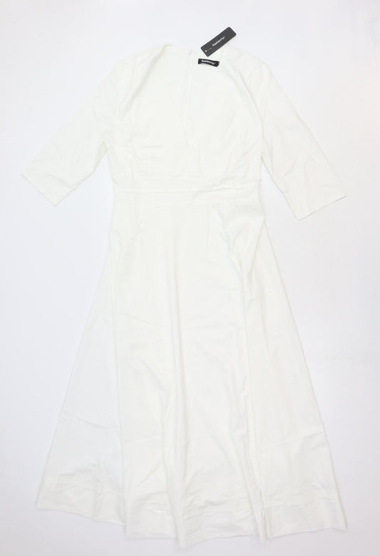 Fashion Mia Womens White Polyester Maxi Size 2XL V-Neck Zip