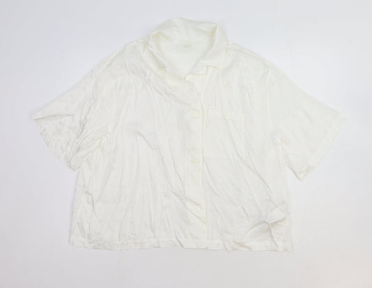 H&M Womens White Viscose Basic Button-Up Size L Collared