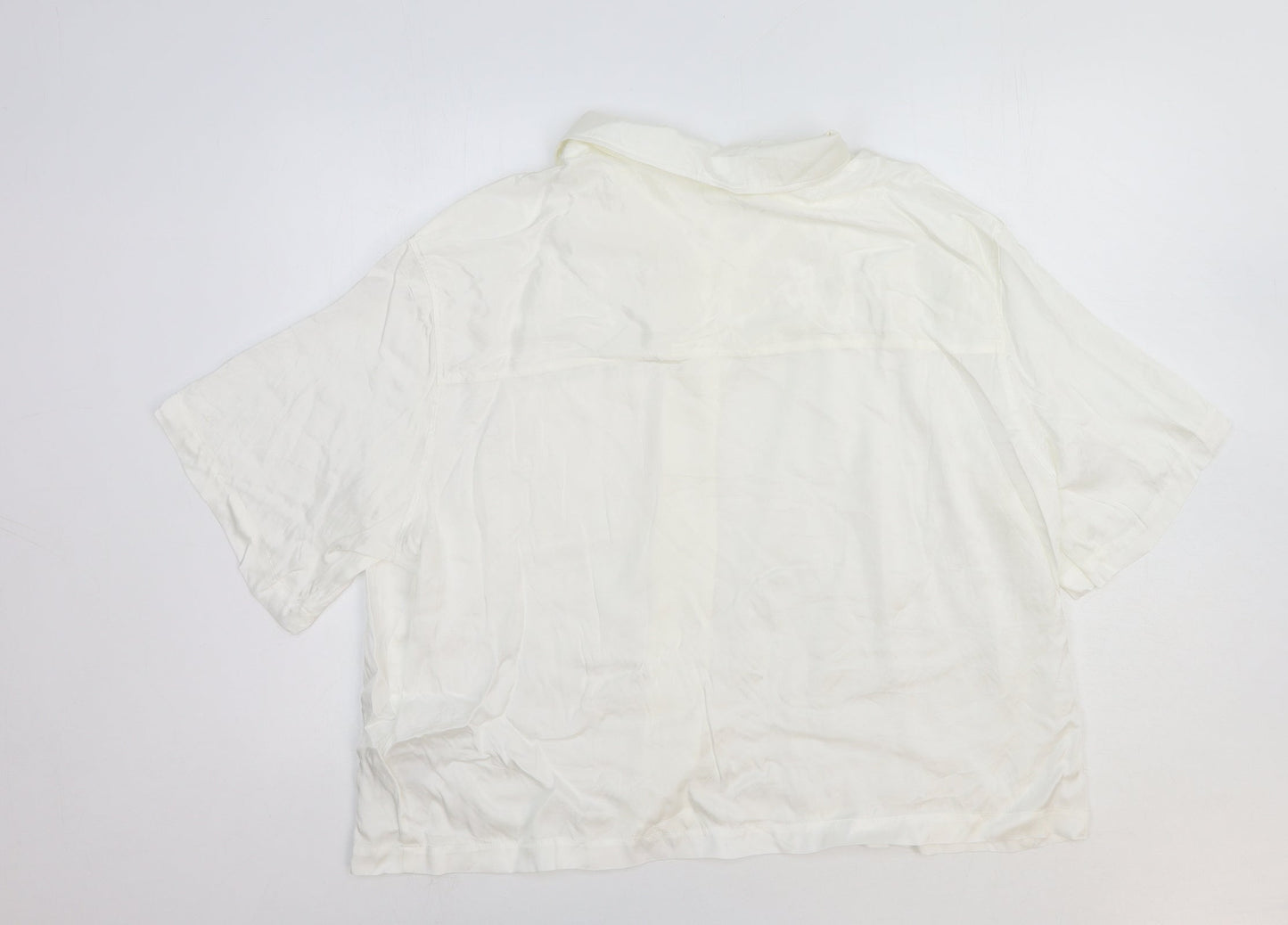 H&M Womens White Viscose Basic Button-Up Size L Collared