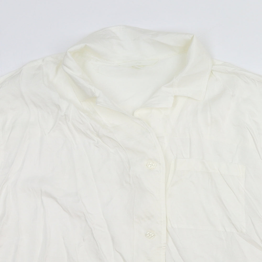 H&M Womens White Viscose Basic Button-Up Size L Collared