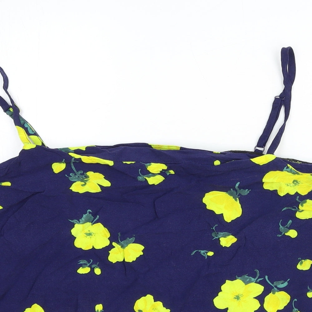 Warehouse Womens Blue Floral Viscose Camisole Tank Size 18 Square Neck
