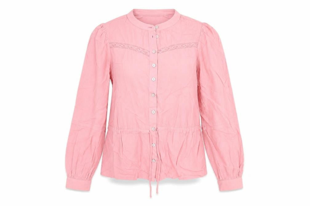 Marks & Spencer Womens Pink Viscose Basic Blouse Size 6 Round Neck - Lace Detail Drawstring Waist