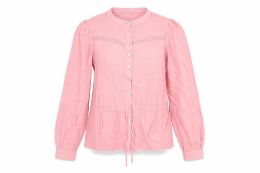 Marks and Spencer Womens Pink Viscose Basic Blouse Size 6 Round Neck - Lace Detail Drawstring Waist