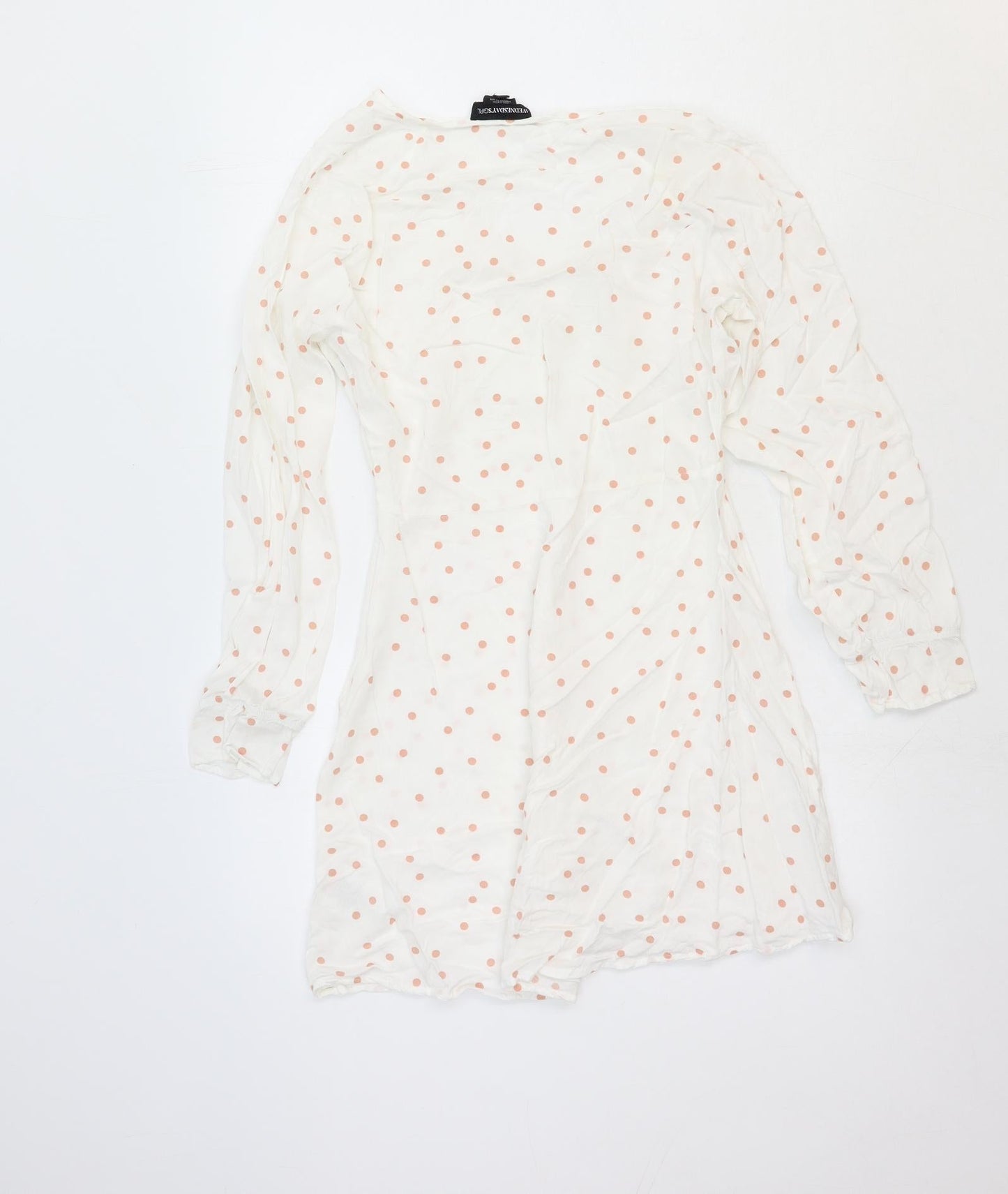 Wednesday's Girl Womens White Polka Dot Viscose Fit & Flare Size S V-Neck Button