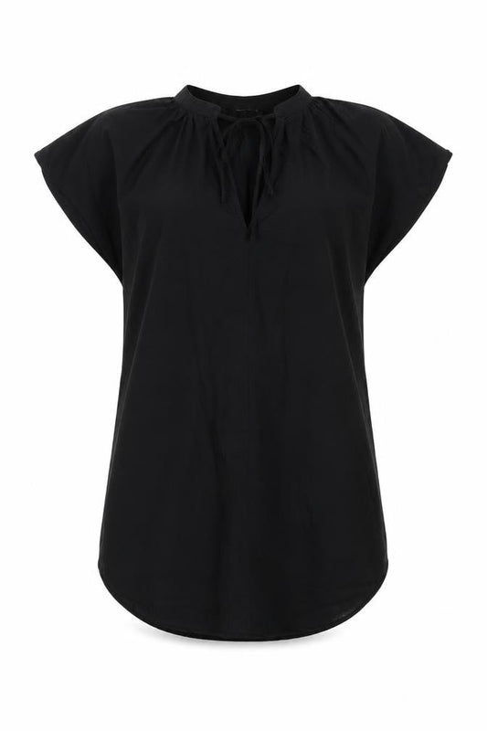 H&M Womens Black Cotton Tunic T-Shirt Size S Round Neck - Tie Neck Detail