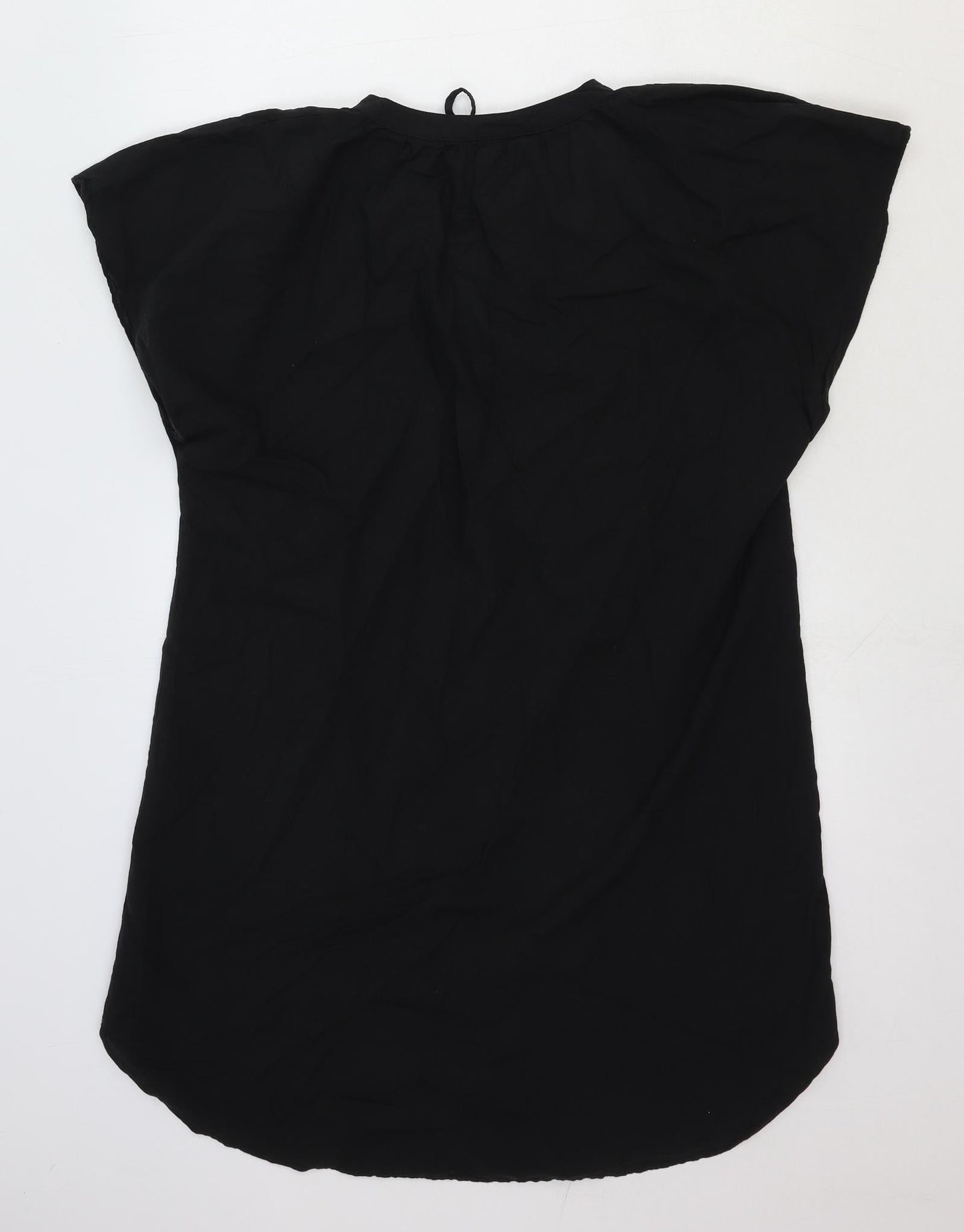 H&M Womens Black Cotton Tunic T-Shirt Size S Round Neck - Tie Neck Detail