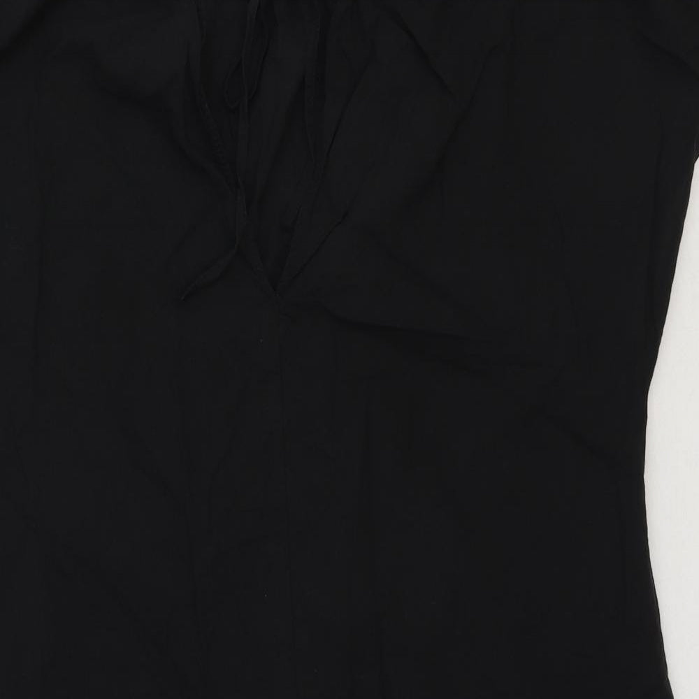 H&M Womens Black Cotton Tunic T-Shirt Size S Round Neck - Tie Neck Detail