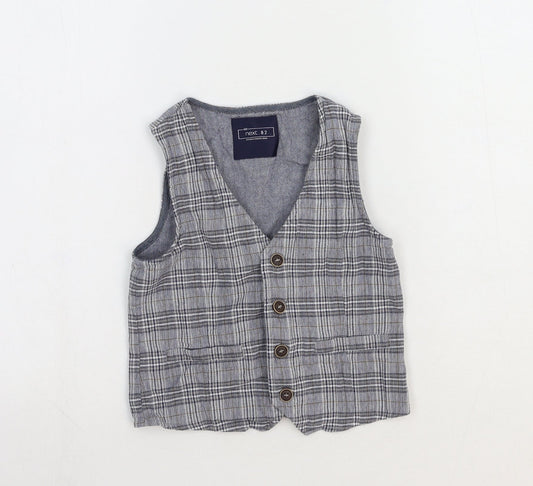 NEXT Boys Grey Plaid Jacket Waistcoat Size 4-5 Years Button
