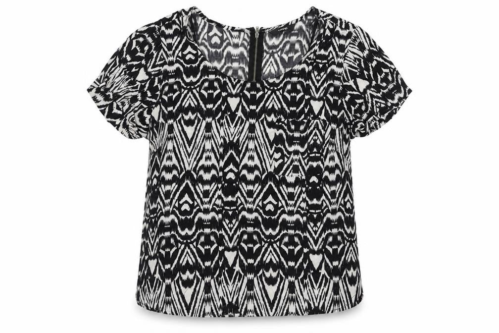 George Womens Black Geometric Viscose Basic Blouse Size 12 Scoop Neck