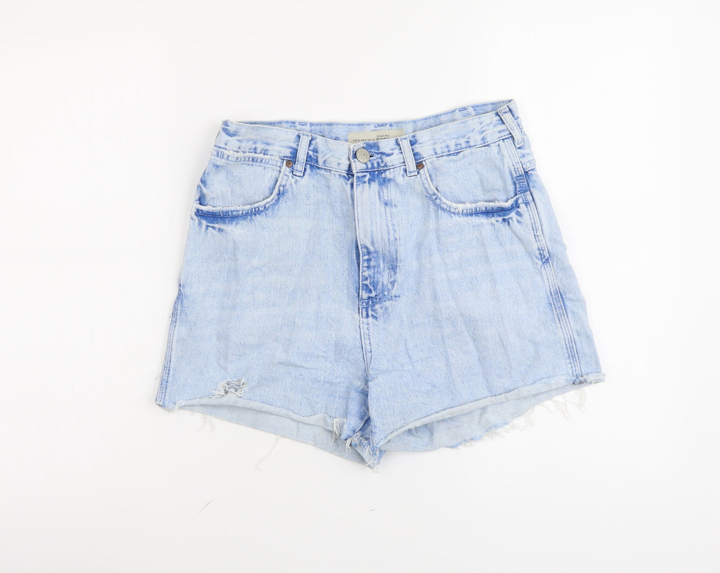 Topshop Womens Blue Cotton Cut-Off Shorts Size M L4 in Regular Button - Distressed