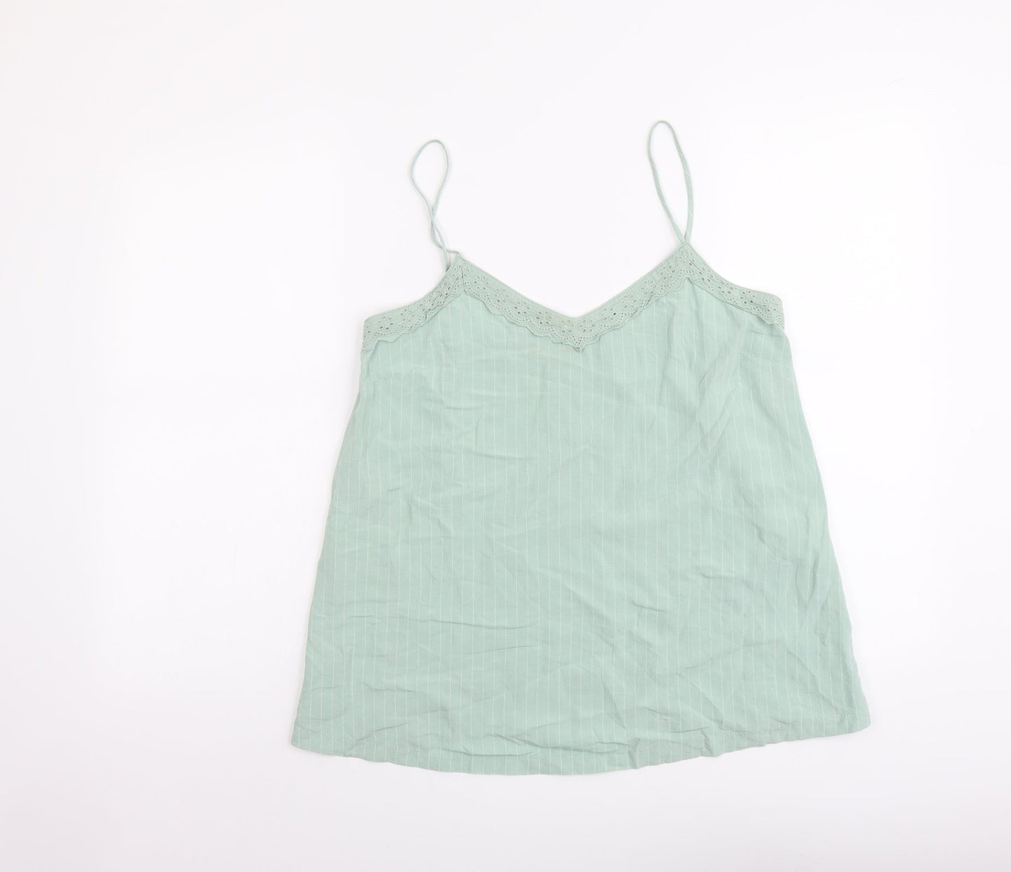 Marks and Spencer Womens Green Striped Viscose Camisole Tank Size 10 V-Neck - Lace Trim