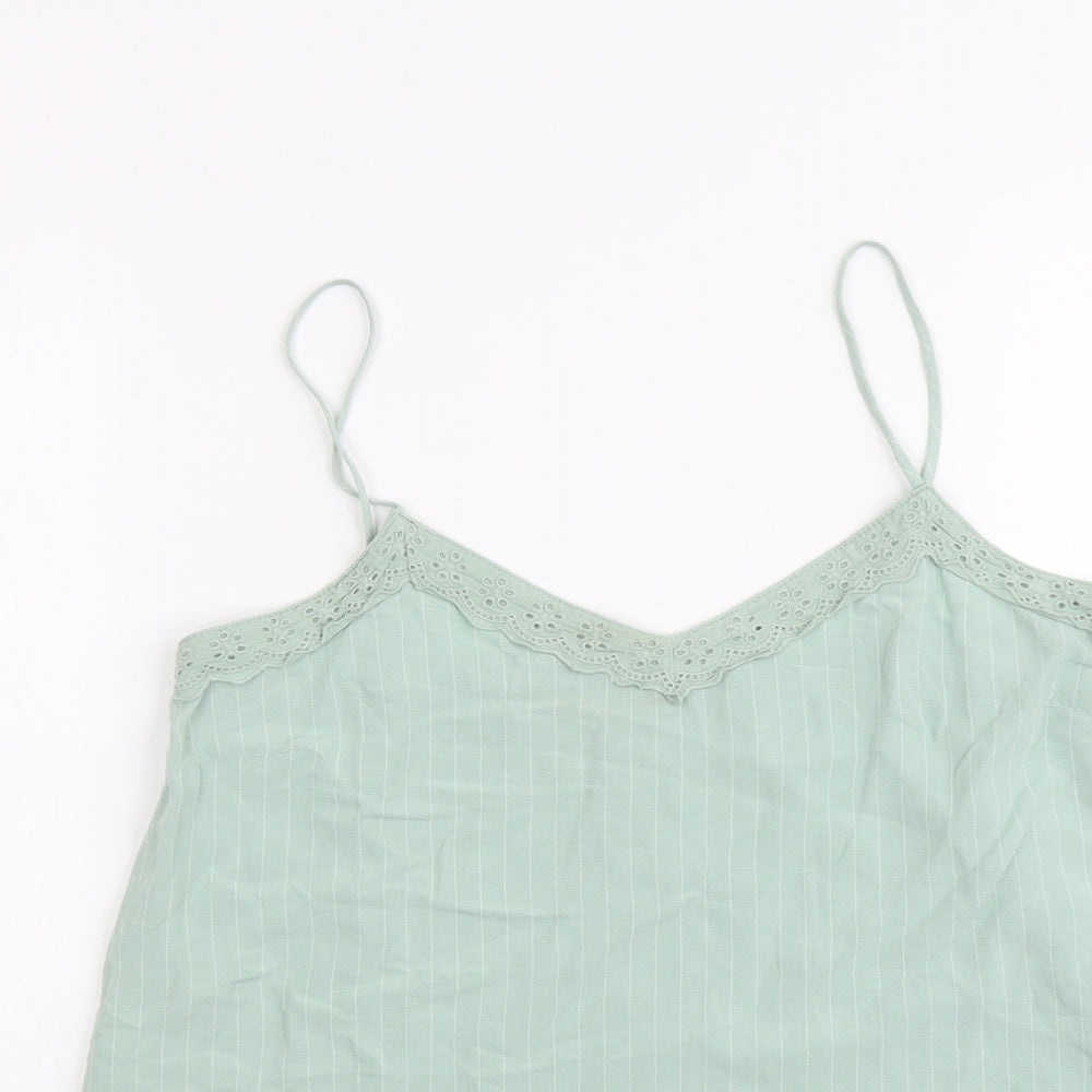 Marks and Spencer Womens Green Striped Viscose Camisole Tank Size 10 V-Neck - Lace Trim