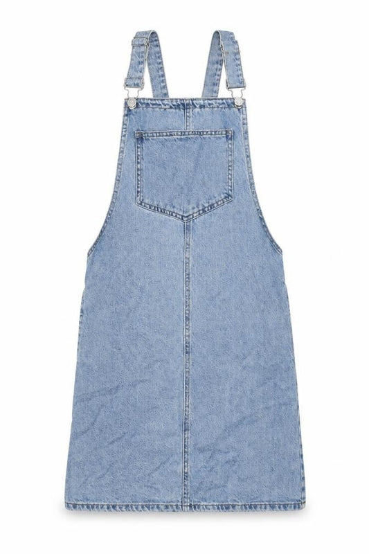 Denim & Co. Womens Blue Cotton Pinafore/Dungaree Dress Size 8 Square Neck Button