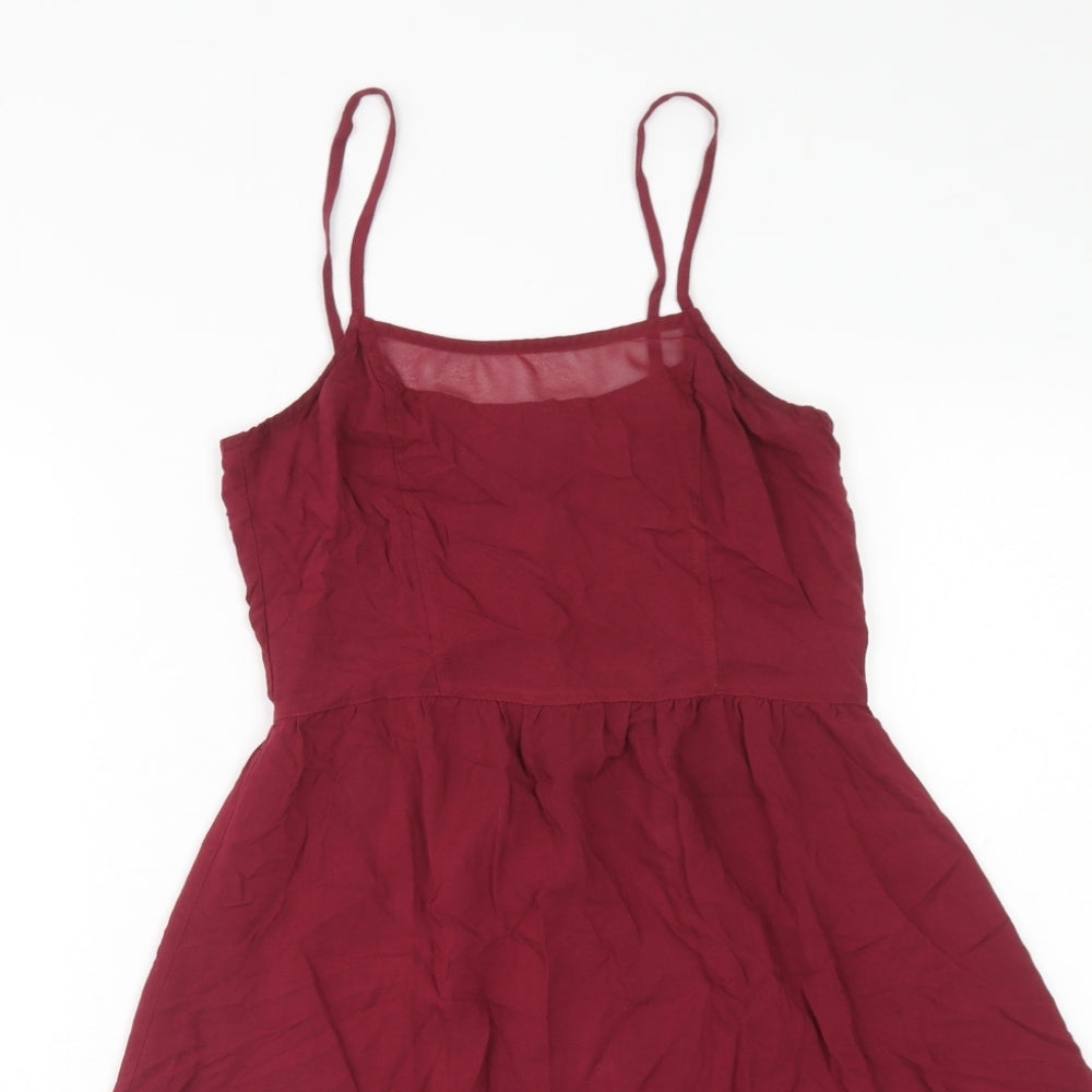 H&M Womens Red Viscose Mini Size 4 Square Neck Zip