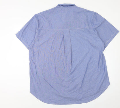 Ricami di Assin Womens Blue Geometric Cotton Basic Button-Up Size 2XL Collared