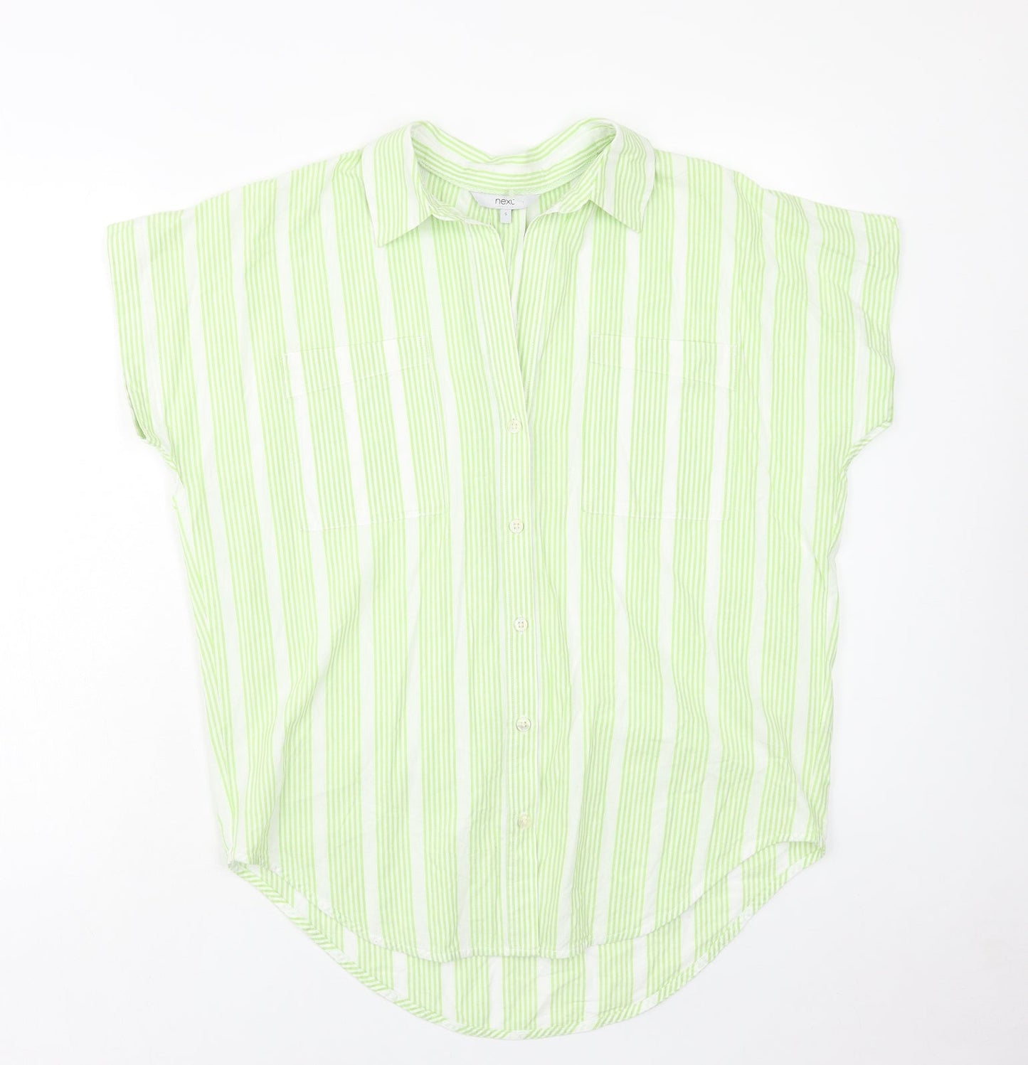NEXT Womens Green Striped Cotton Basic Button-Up Size S Collared