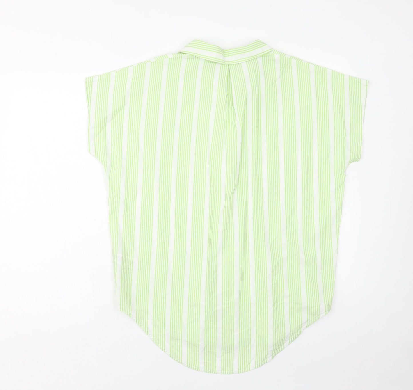 NEXT Womens Green Striped Cotton Basic Button-Up Size S Collared