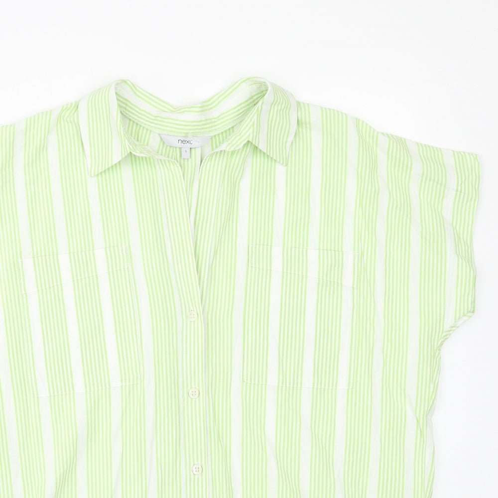 NEXT Womens Green Striped Cotton Basic Button-Up Size S Collared