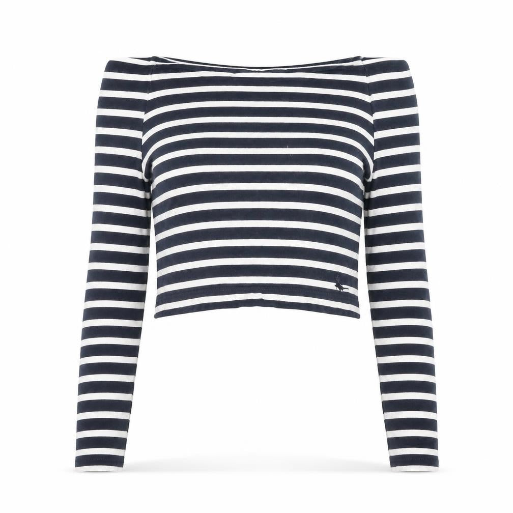 Jack Wills Womens Blue Striped Cotton Cropped Blouse Size 6 Off the Shoulder - Bardot