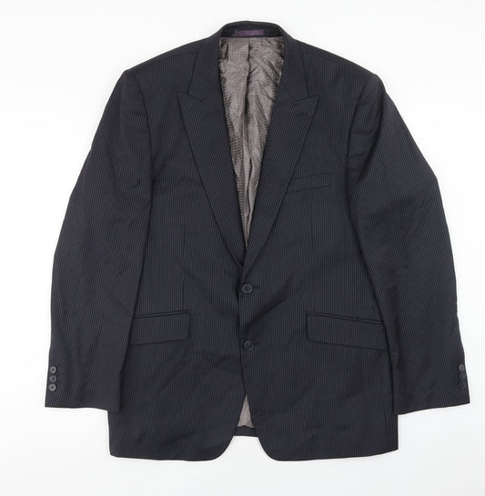 Marks and Spencer Mens Blue Striped Wool Jacket Suit Jacket Size 44 Regular