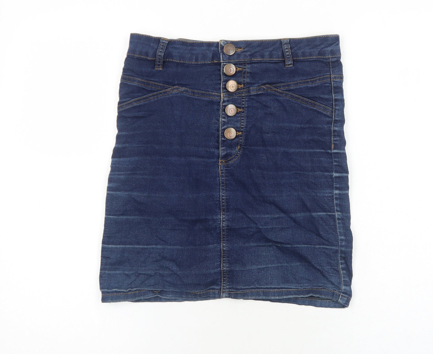 Cotton On Womens Blue Cotton Mini Skirt Size S Button
