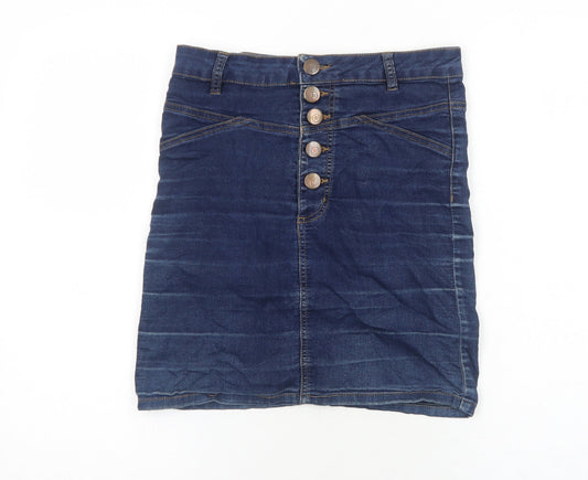 Cotton On Womens Blue Cotton Mini Skirt Size S Button