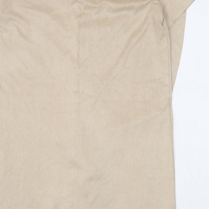 Zara Womens Beige Polyester Shift Size M V-Neck Zip