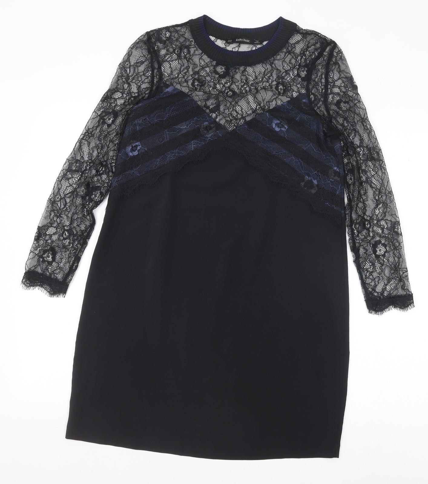 Zara Womens Black Polyamide Shift Size XS Round Neck Pullover - Lace Top