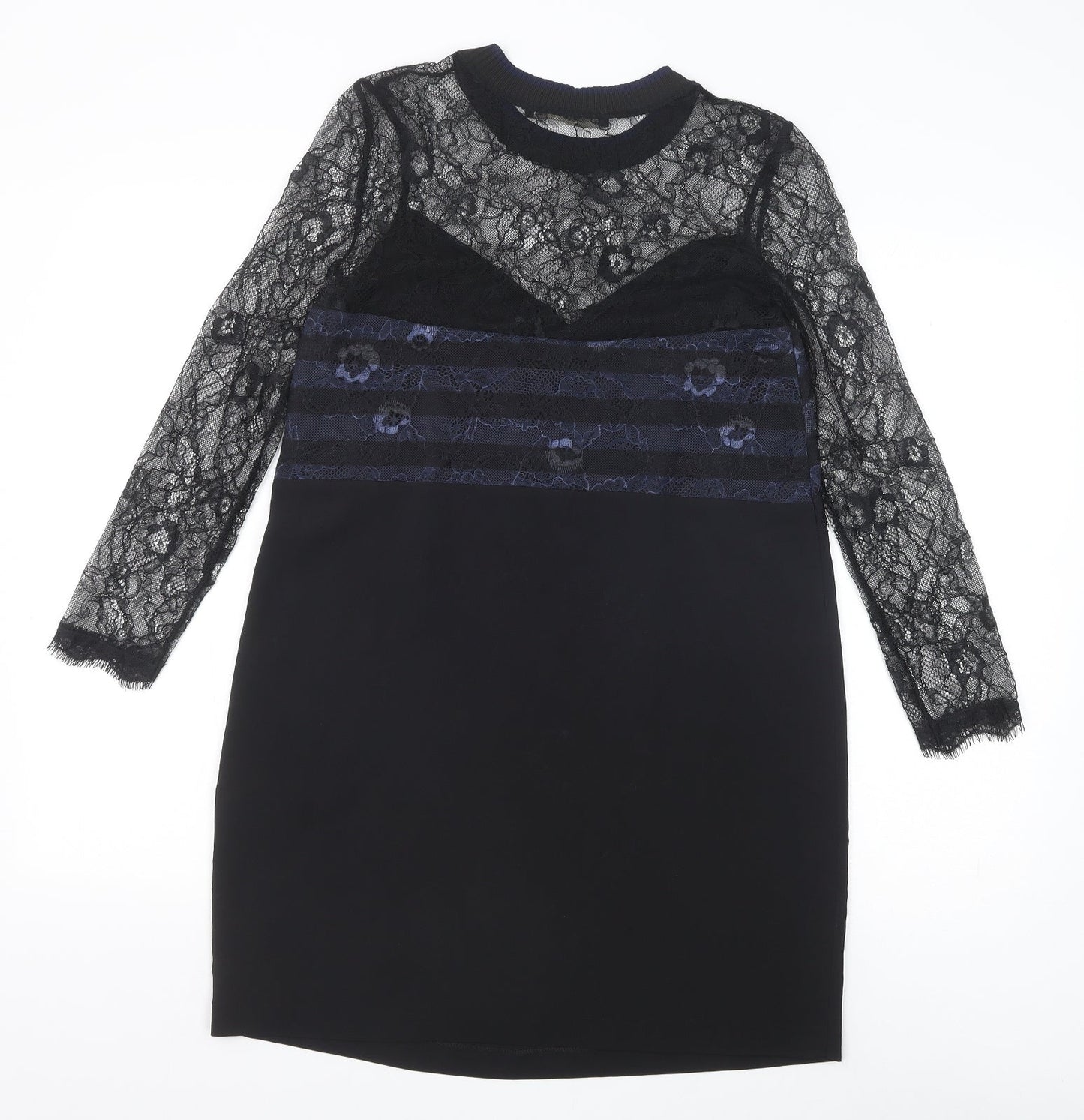 Zara Womens Black Polyamide Shift Size XS Round Neck Pullover - Lace Top