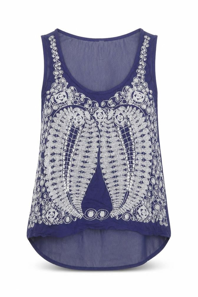 Stradivarius Womens Blue Geometric Polyester Basic Tank Size M Scoop Neck